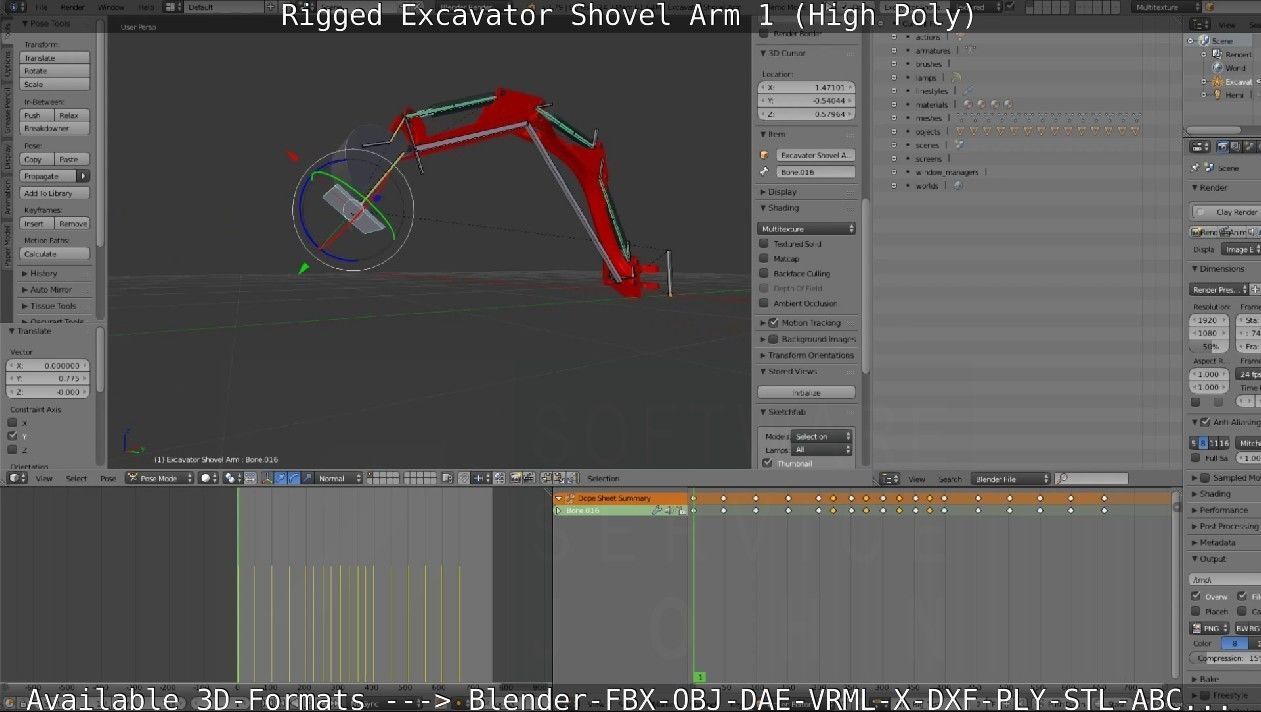 Rigged Excavator Shovel Arm -1- High-Poly 3D model_69