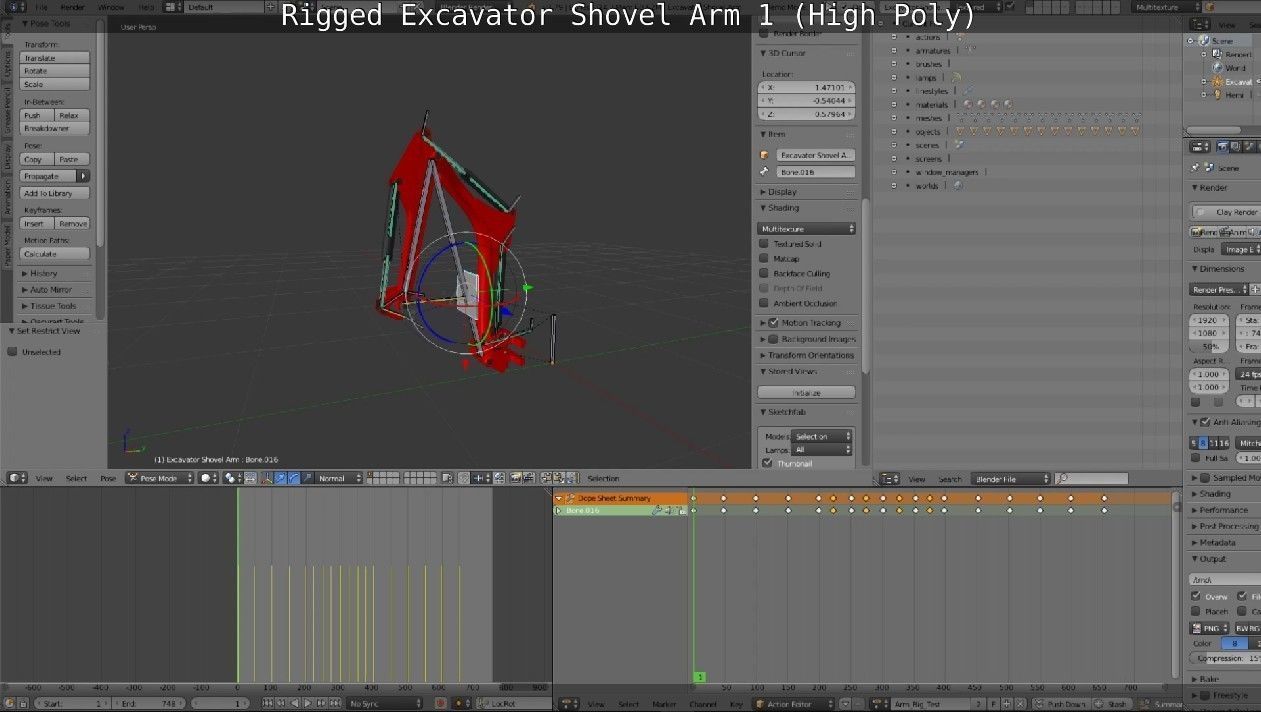 Rigged Excavator Shovel Arm -1- High-Poly 3D model_60