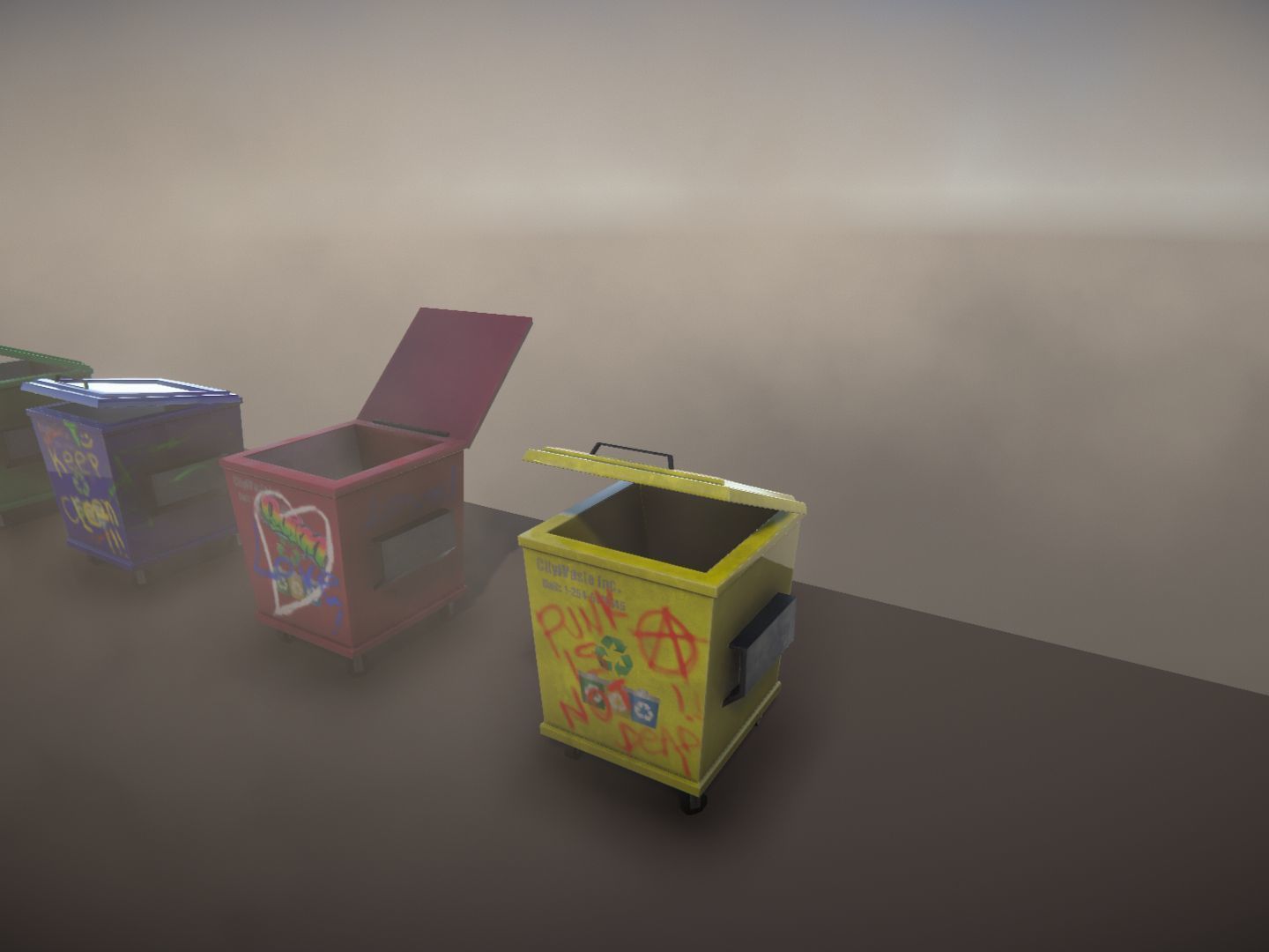 Dumpsters 3 group of colorful trash cans Low-poly 3D model_4