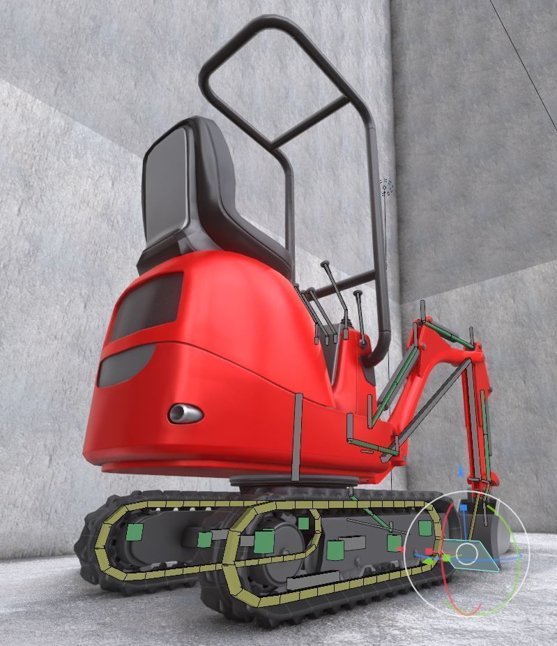 Mini-Excavator and - Rigged and Low-Poly Low-poly 3D model_5