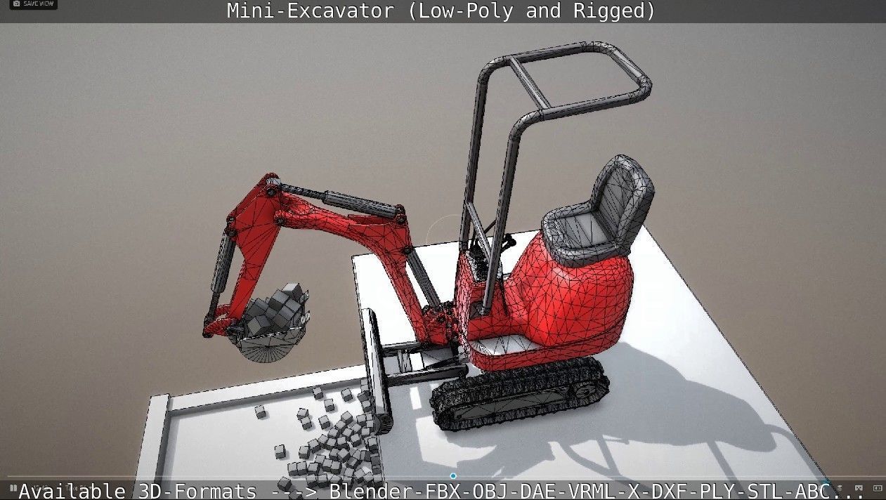 Mini-Excavator and - Rigged and Low-Poly Low-poly 3D model_35