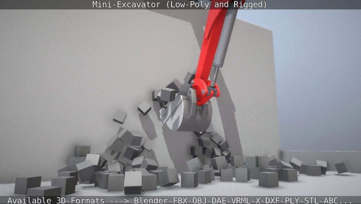 Mini-Excavator and - Rigged and Low-Poly Low-poly 3D model_103
