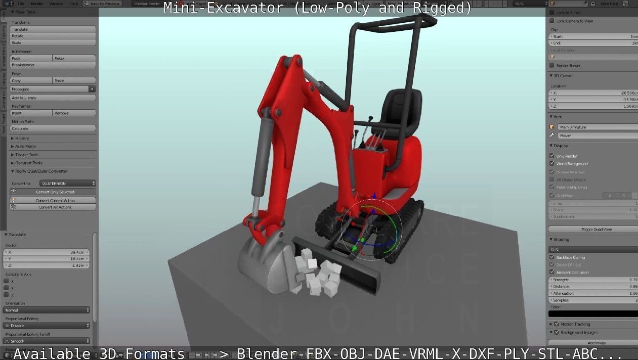 Mini-Excavator and - Rigged and Low-Poly Low-poly 3D model_95