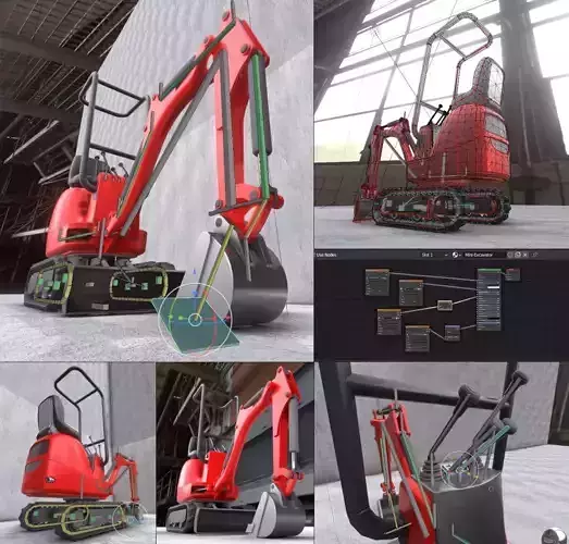Mini-Excavator and - Rigged and Low-Poly Low-poly 3D model  Mini-Excavator and - Rigged and Low-Poly Low-poly 3D model