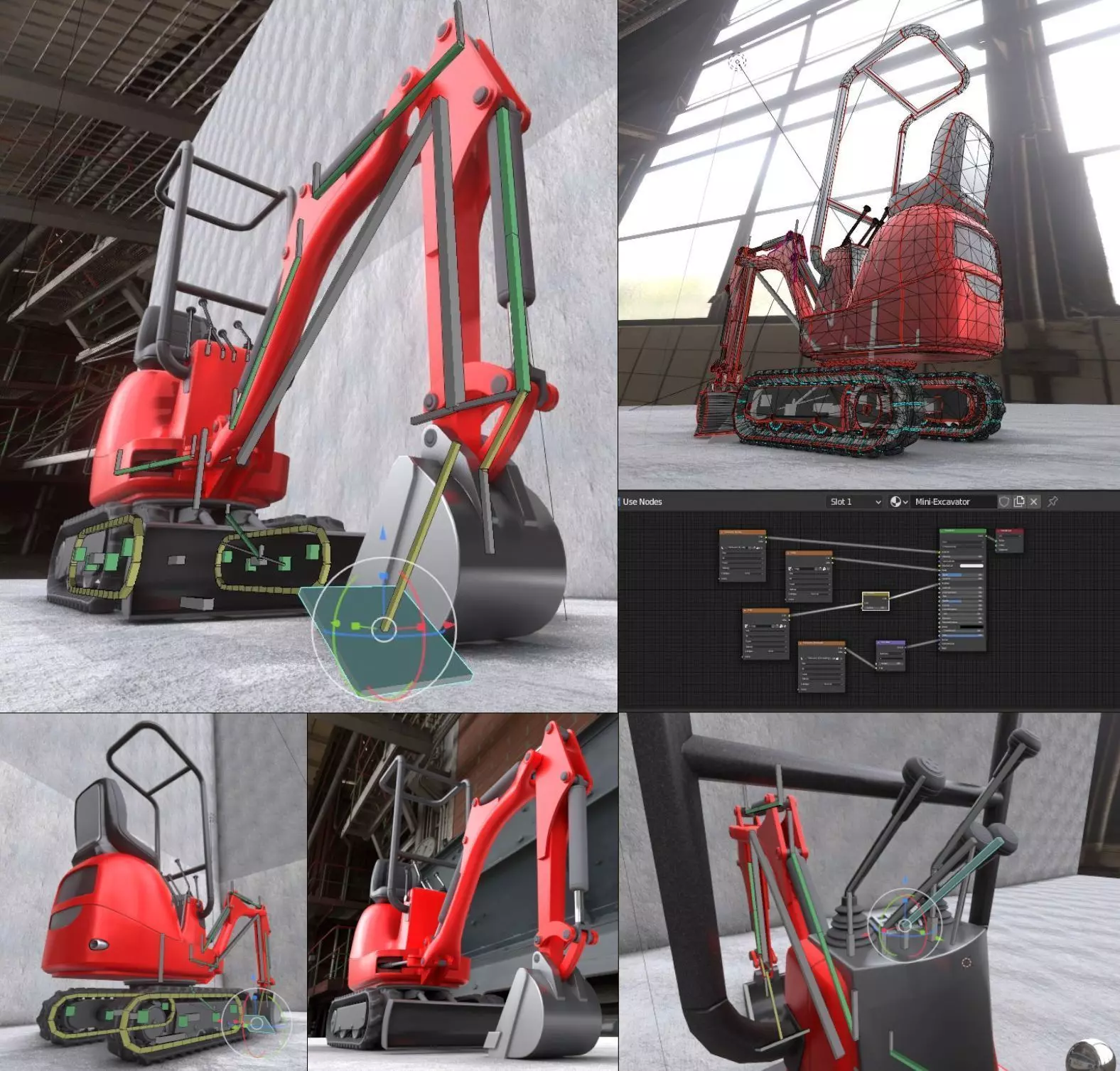 Mini-Excavator and - Rigged and Low-Poly Low-poly 3D model_0