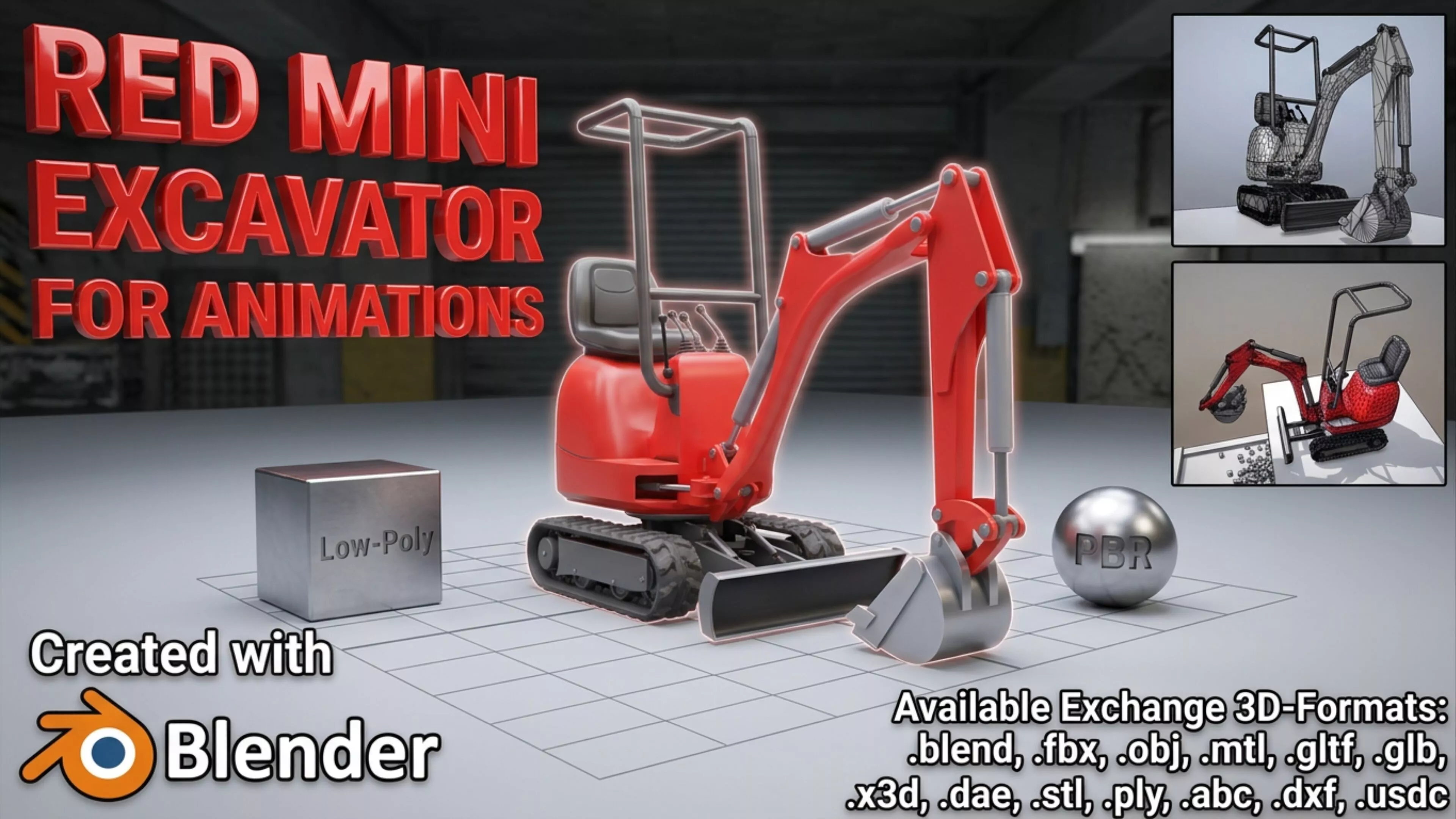 Mini-Excavator - Rigged and Low-Poly Version Low-poly 3D model