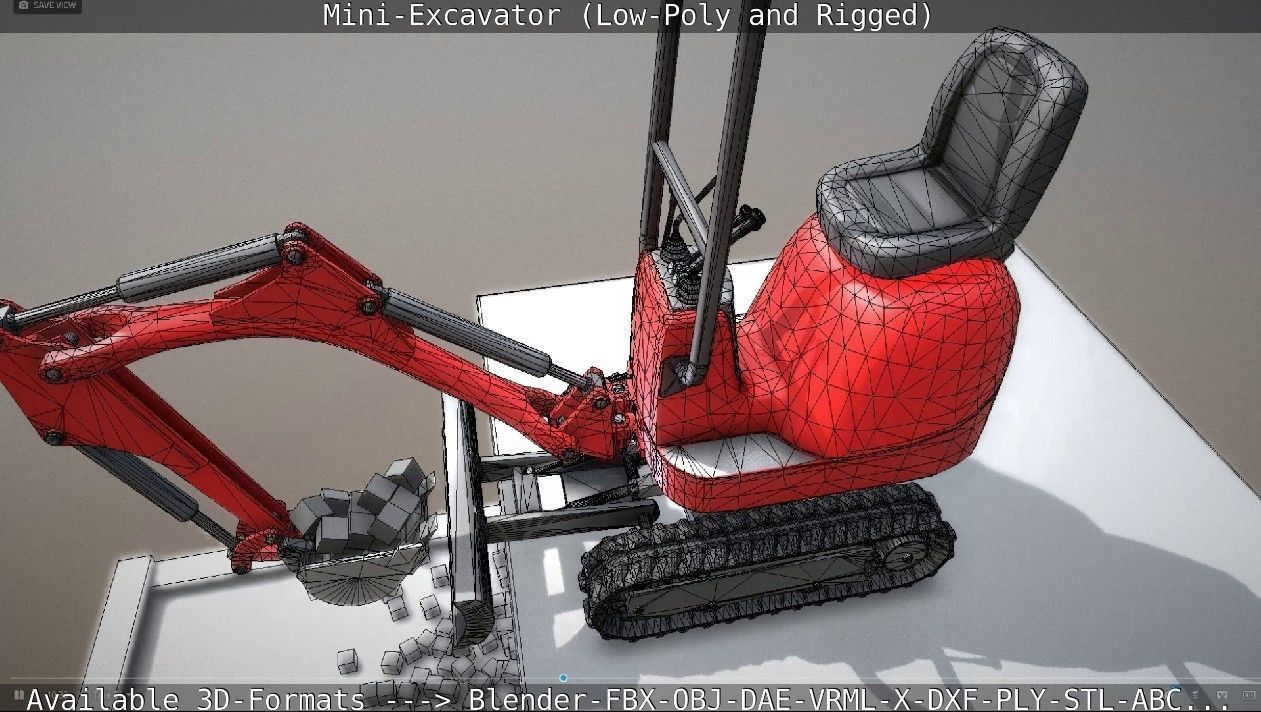 Mini-Excavator and - Rigged and Low-Poly Low-poly 3D model_34