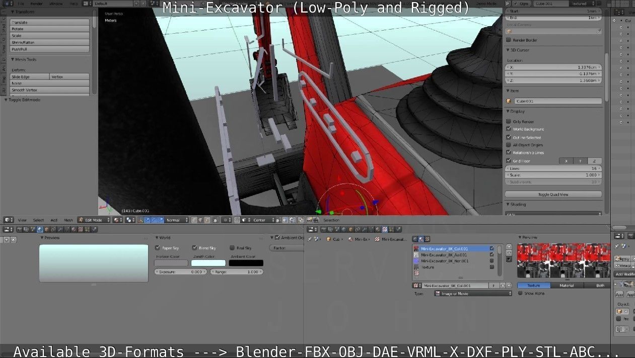Mini-Excavator and - Rigged and Low-Poly Low-poly 3D model_55