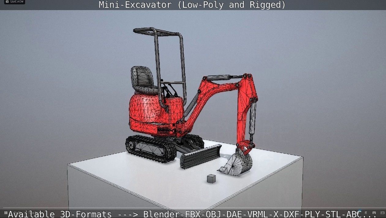 Mini-Excavator and - Rigged and Low-Poly Low-poly 3D model_27