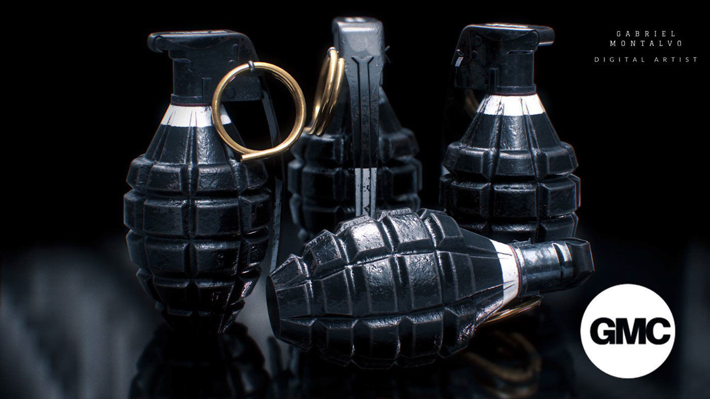 MK2 Grenade - Game ready - Low poly with 6 PBR texture sets Low-poly 3D model_4