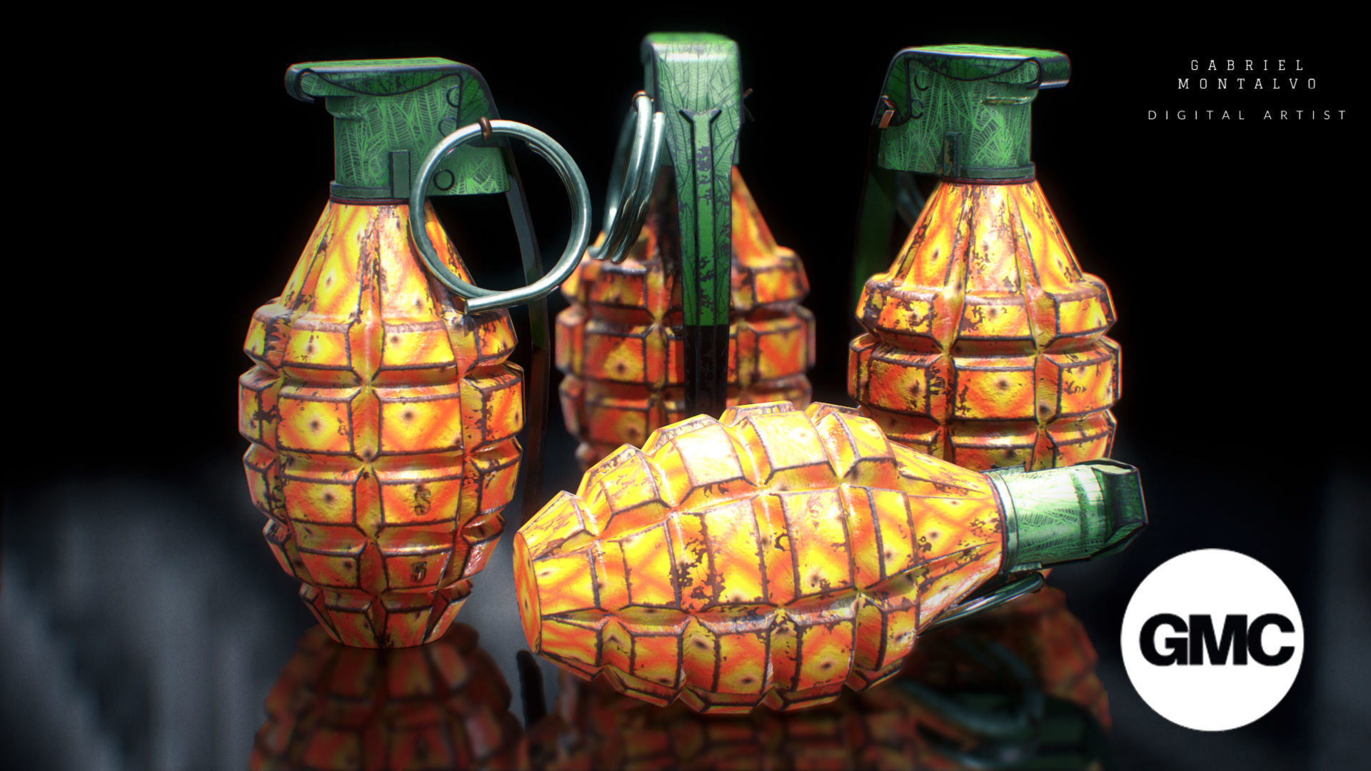 MK2 Grenade - Game ready - Low poly with 6 PBR texture sets Low-poly 3D model_6