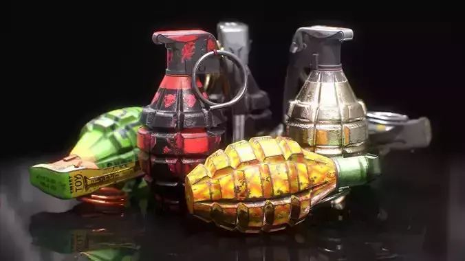 MK2 Grenade - Game ready - Low poly with 6 PBR texture sets Low-poly 3D model