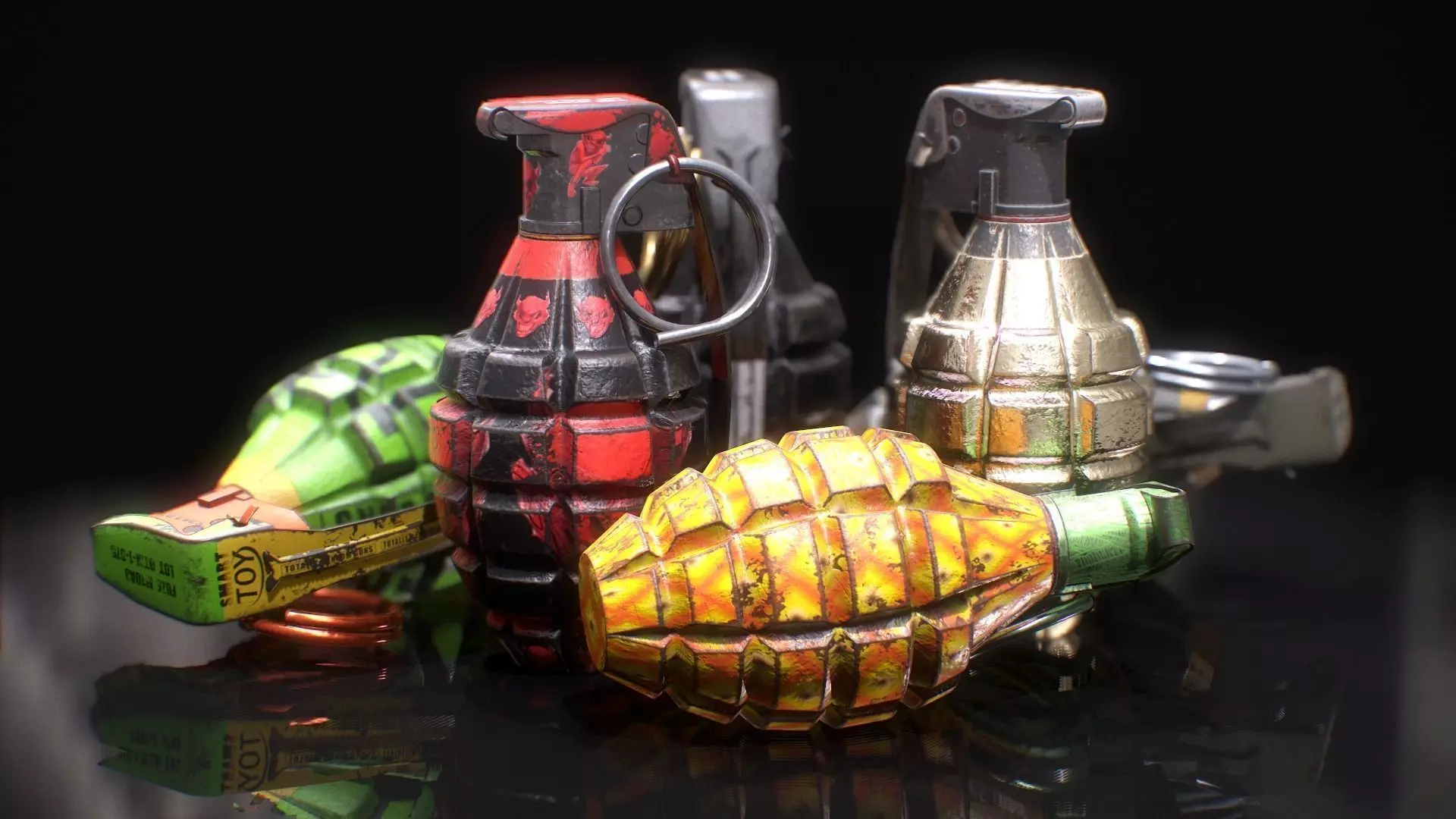 MK2 Grenade - Game ready - Low poly with 6 PBR texture sets Low-poly 3D model_0