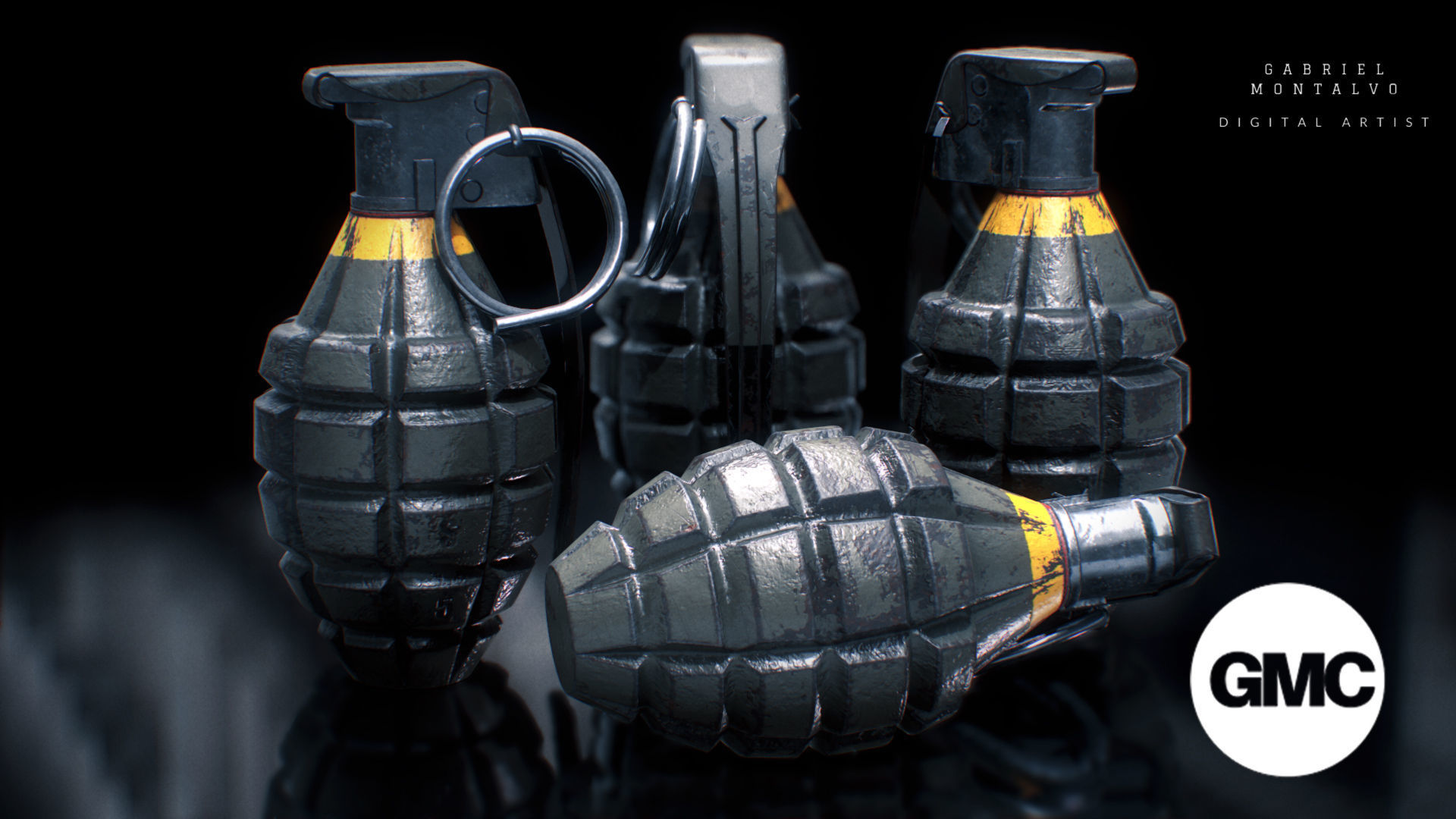 MK2 Grenade - Game ready - Low poly with 6 PBR texture sets Low-poly 3D model_8