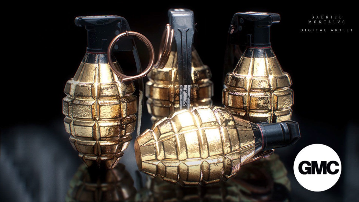 MK2 Grenade - Game ready - Low poly with 6 PBR texture sets Low-poly 3D model_3