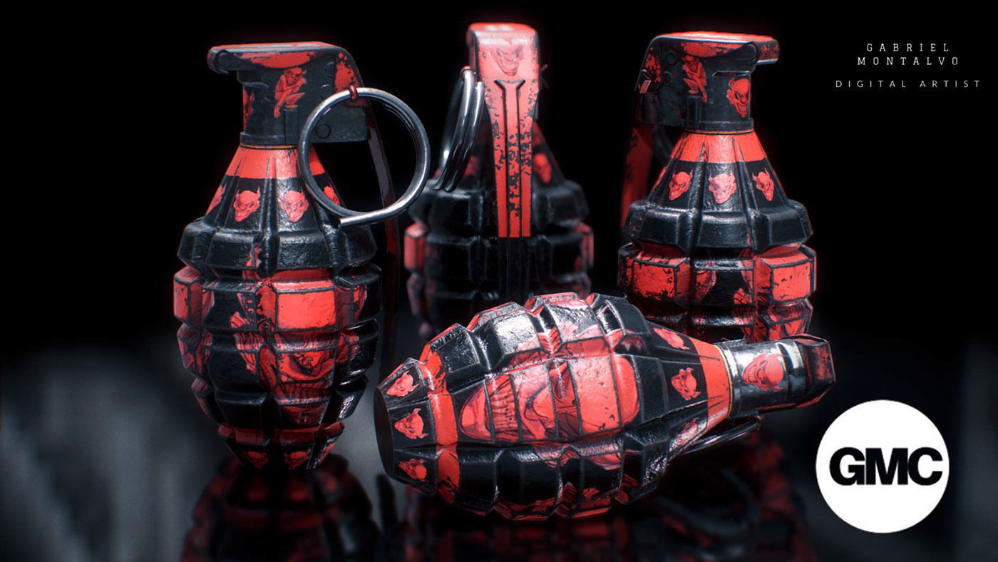 MK2 Grenade - Game ready - Low poly with 6 PBR texture sets Low-poly 3D model_5