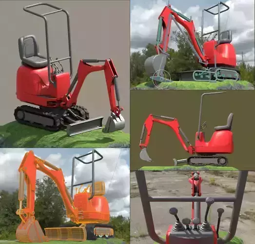 Mini-Excavator Rigged and High-Poly 3D model