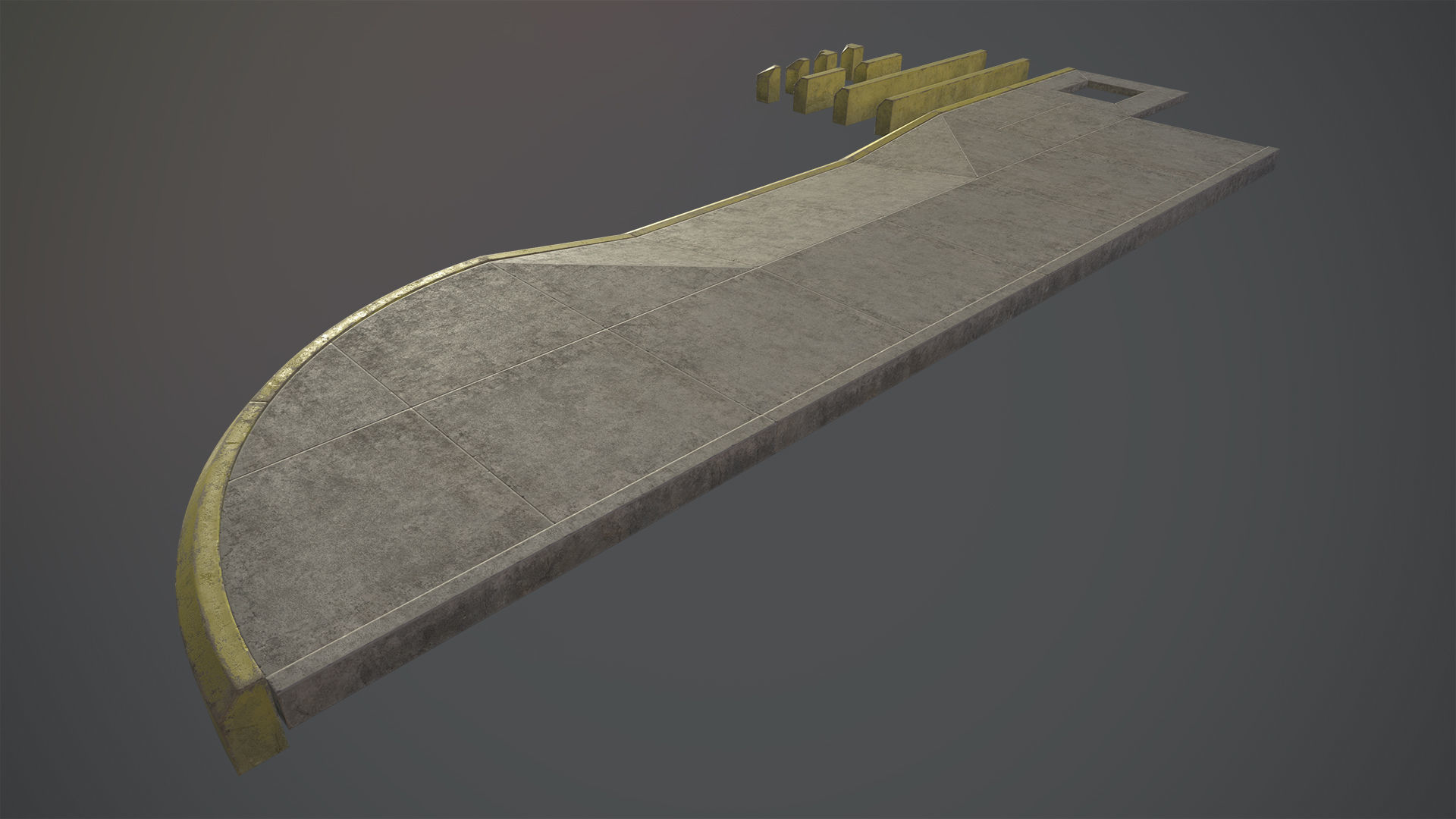 Sidewalk - Modular Set 4 with Yellow Curb Low-poly 3D model_3