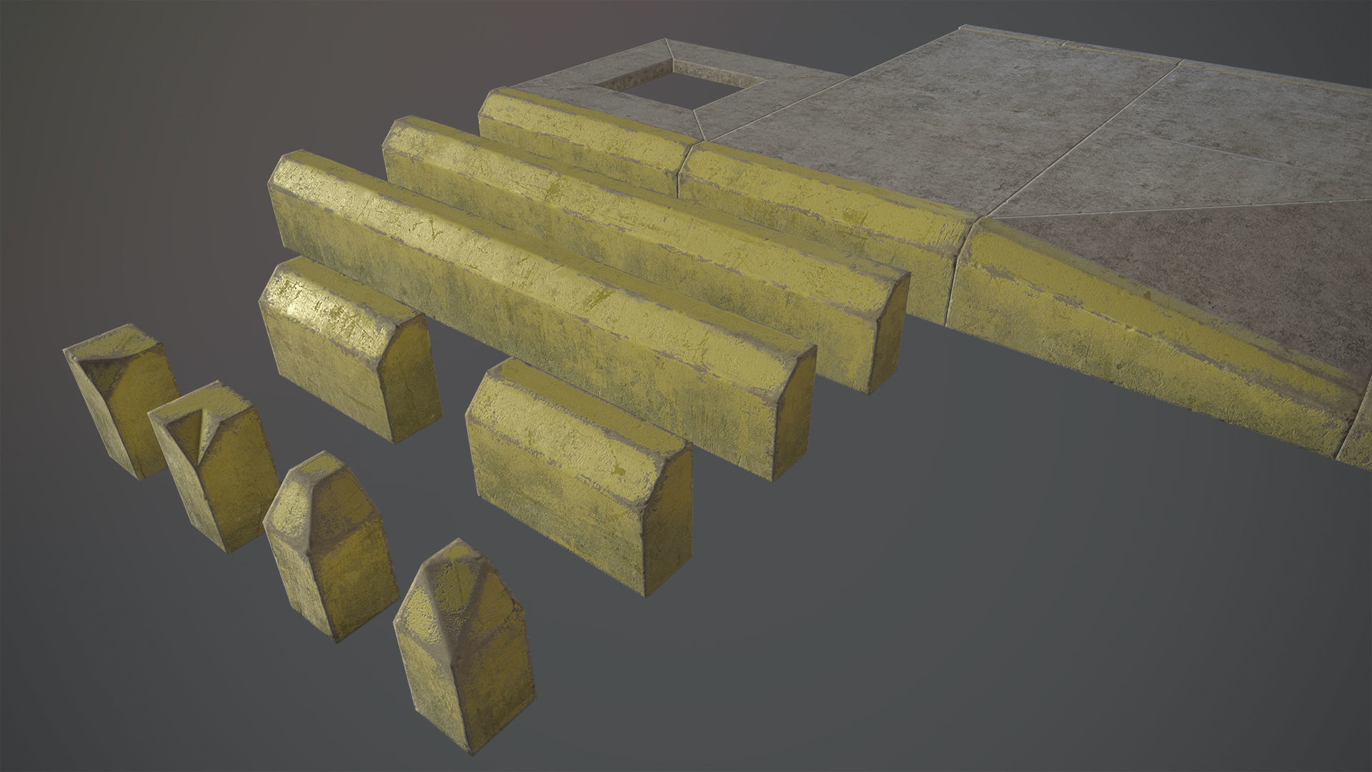 Sidewalk - Modular Set 4 with Yellow Curb Low-poly 3D model_6
