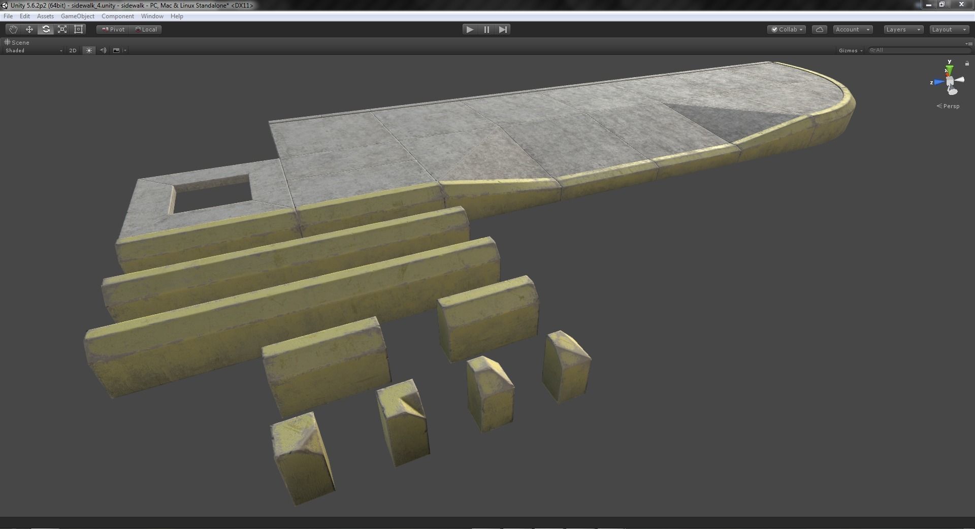 Sidewalk - Modular Set 4 with Yellow Curb Low-poly 3D model_23