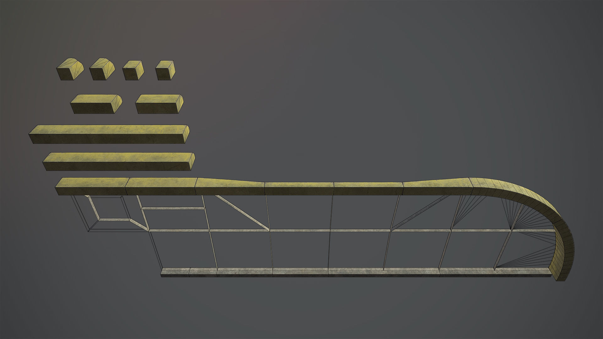 Sidewalk - Modular Set 4 with Yellow Curb Low-poly 3D model_13