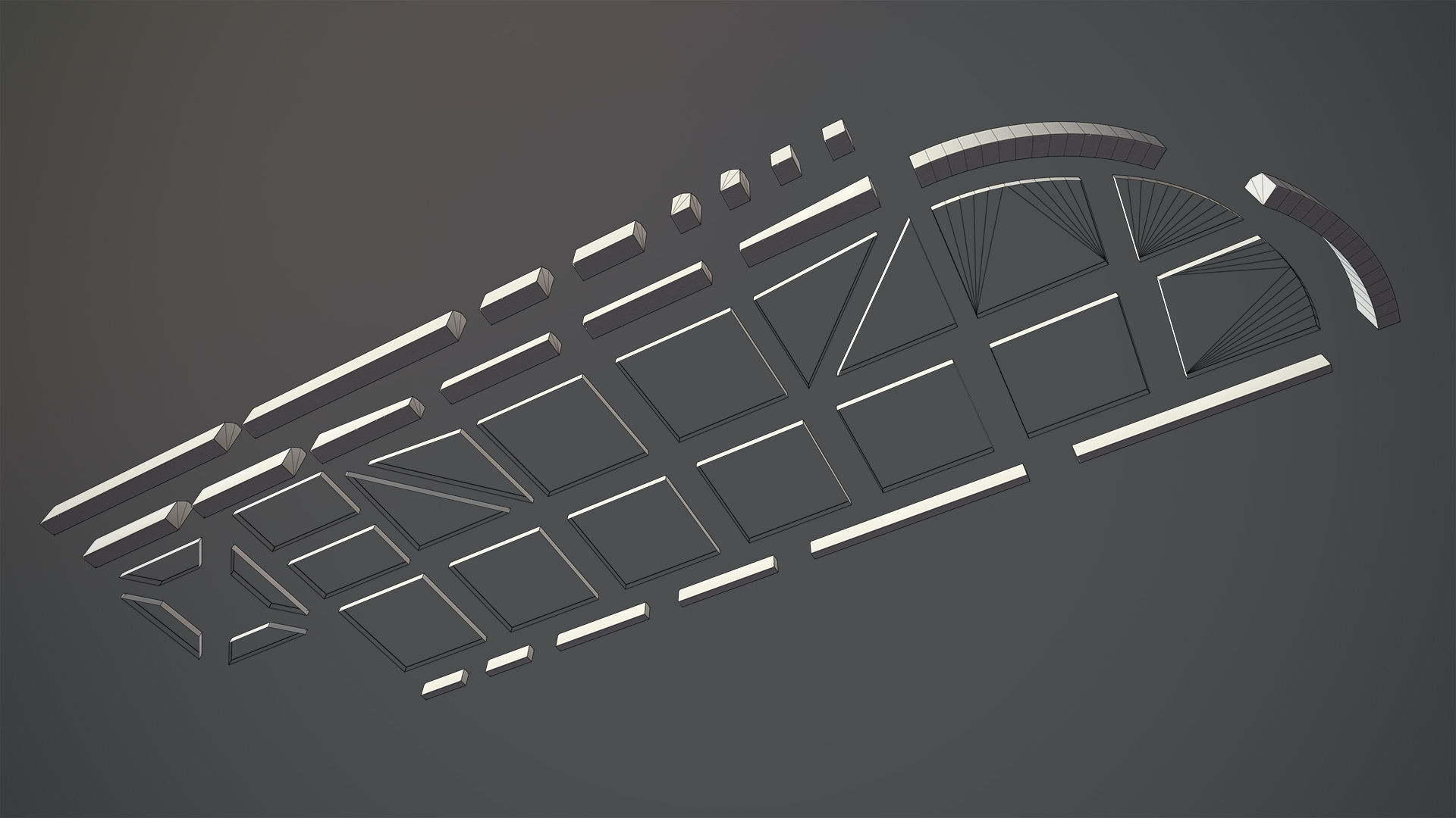 Sidewalk - Modular Set 4 with Yellow Curb Low-poly 3D model_27