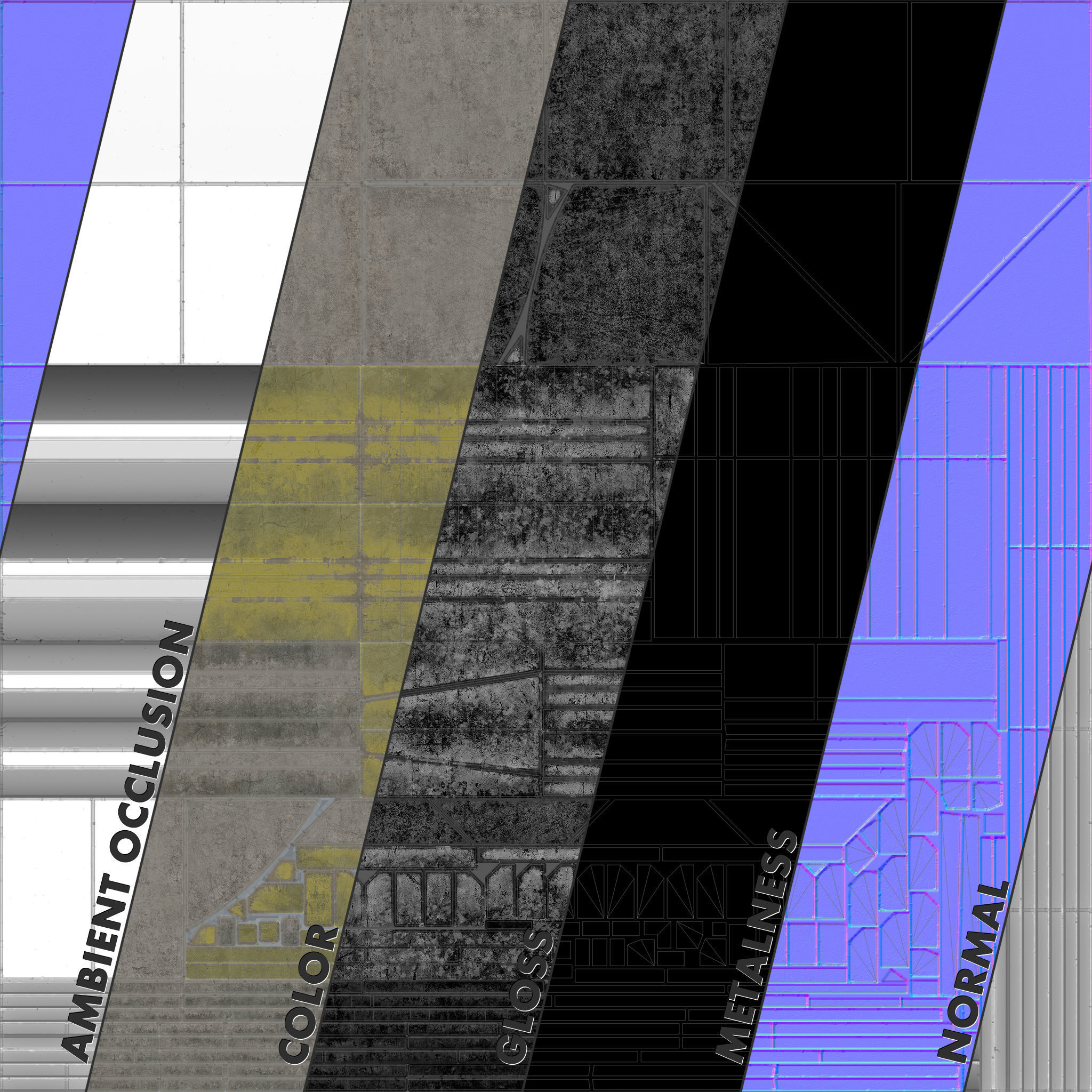 Sidewalk - Modular Set 4 with Yellow Curb Low-poly 3D model_21