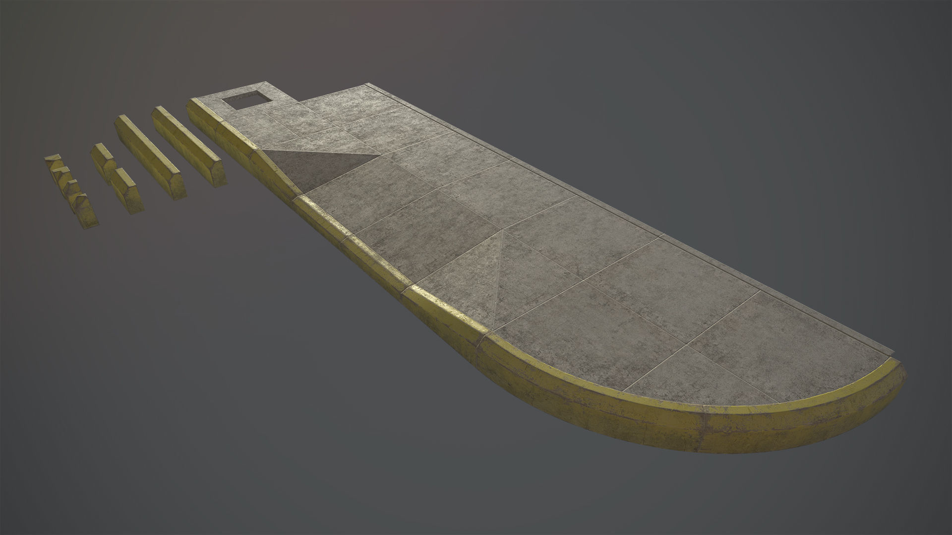 Sidewalk - Modular Set 4 with Yellow Curb Low-poly 3D model_7