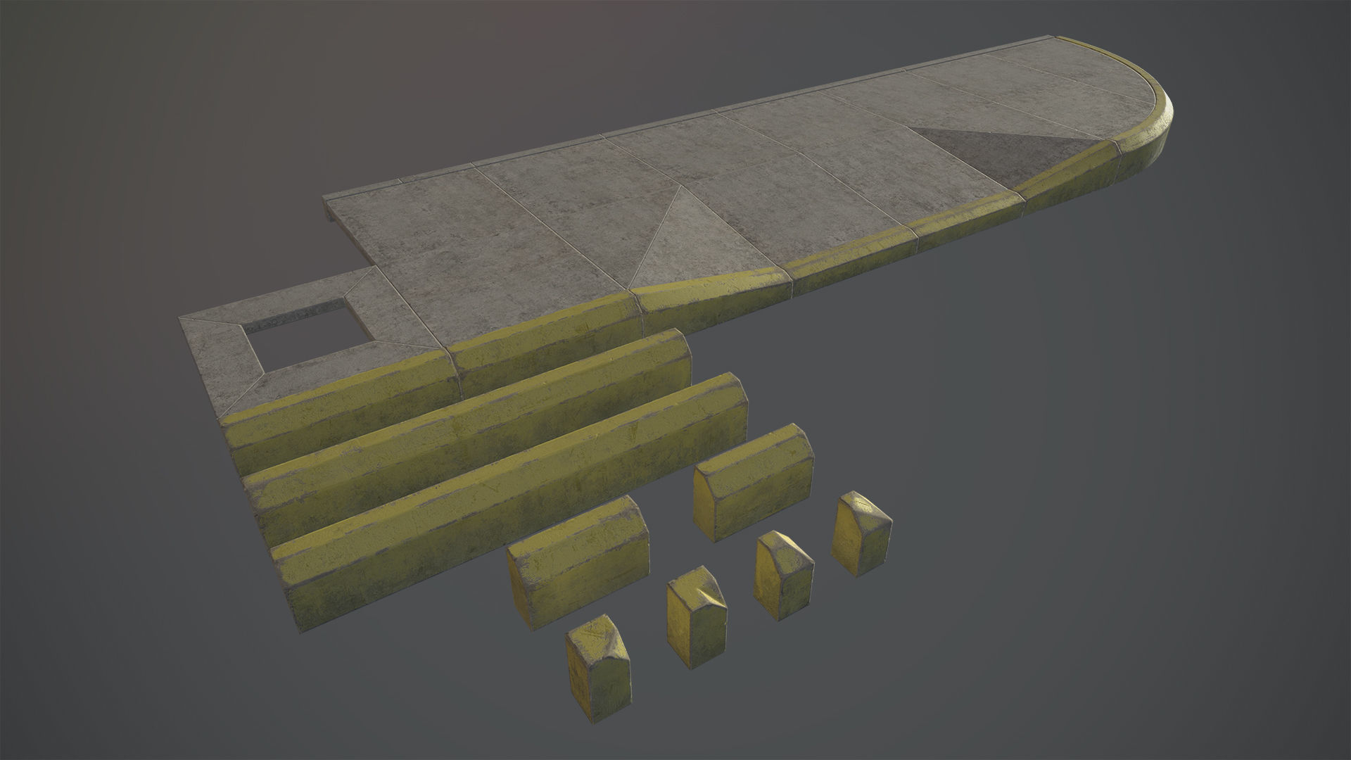 Sidewalk - Modular Set 4 with Yellow Curb Low-poly 3D model_2