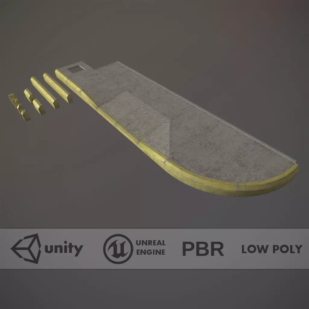 Sidewalk - Modular Set 4 with Yellow Curb Low-poly 3D model_0