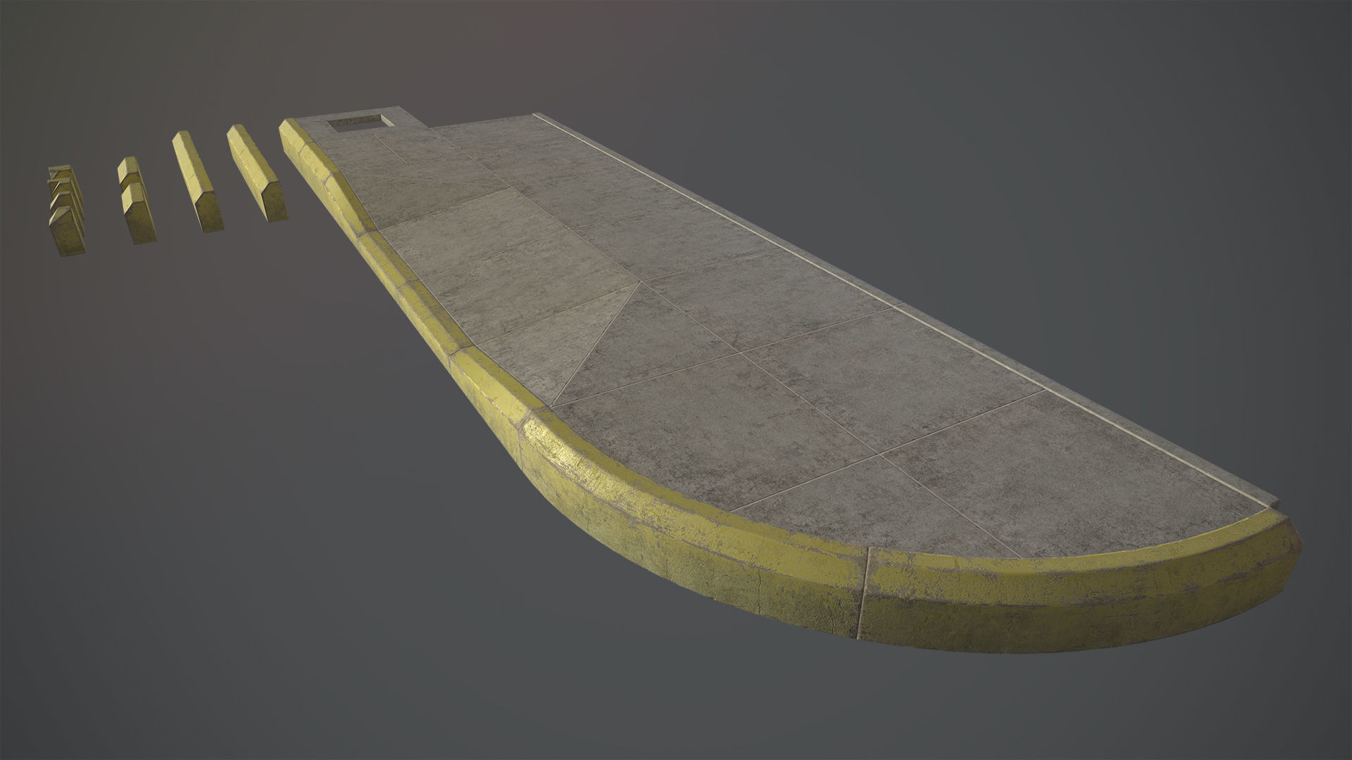 Sidewalk - Modular Set 4 with Yellow Curb Low-poly 3D model_5