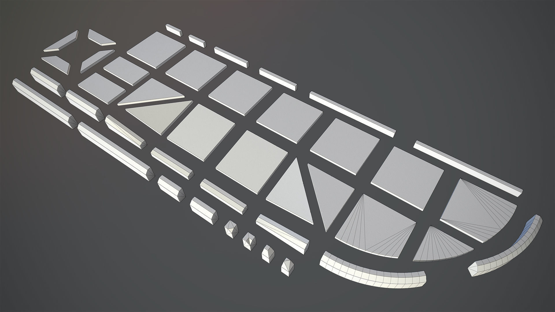 Sidewalk - Modular Set 4 with Yellow Curb Low-poly 3D model_26