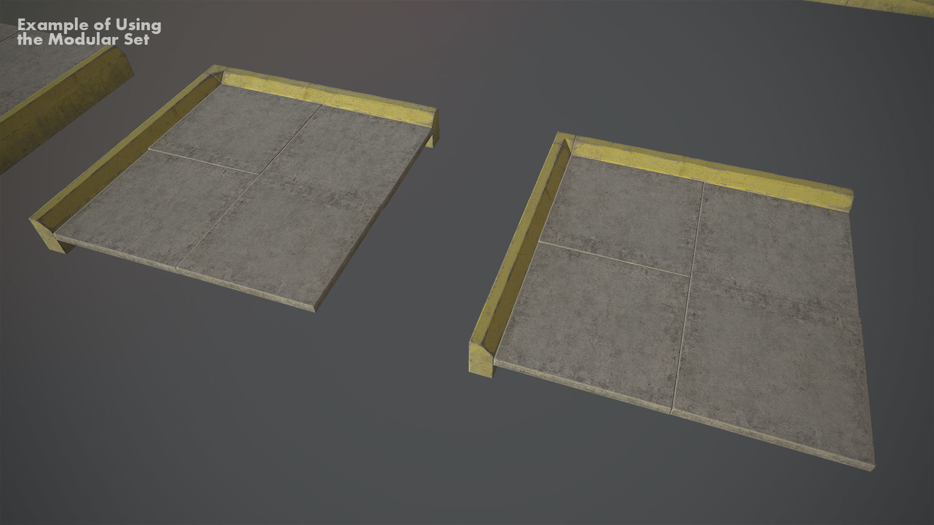 Sidewalk - Modular Set 4 with Yellow Curb Low-poly 3D model_20