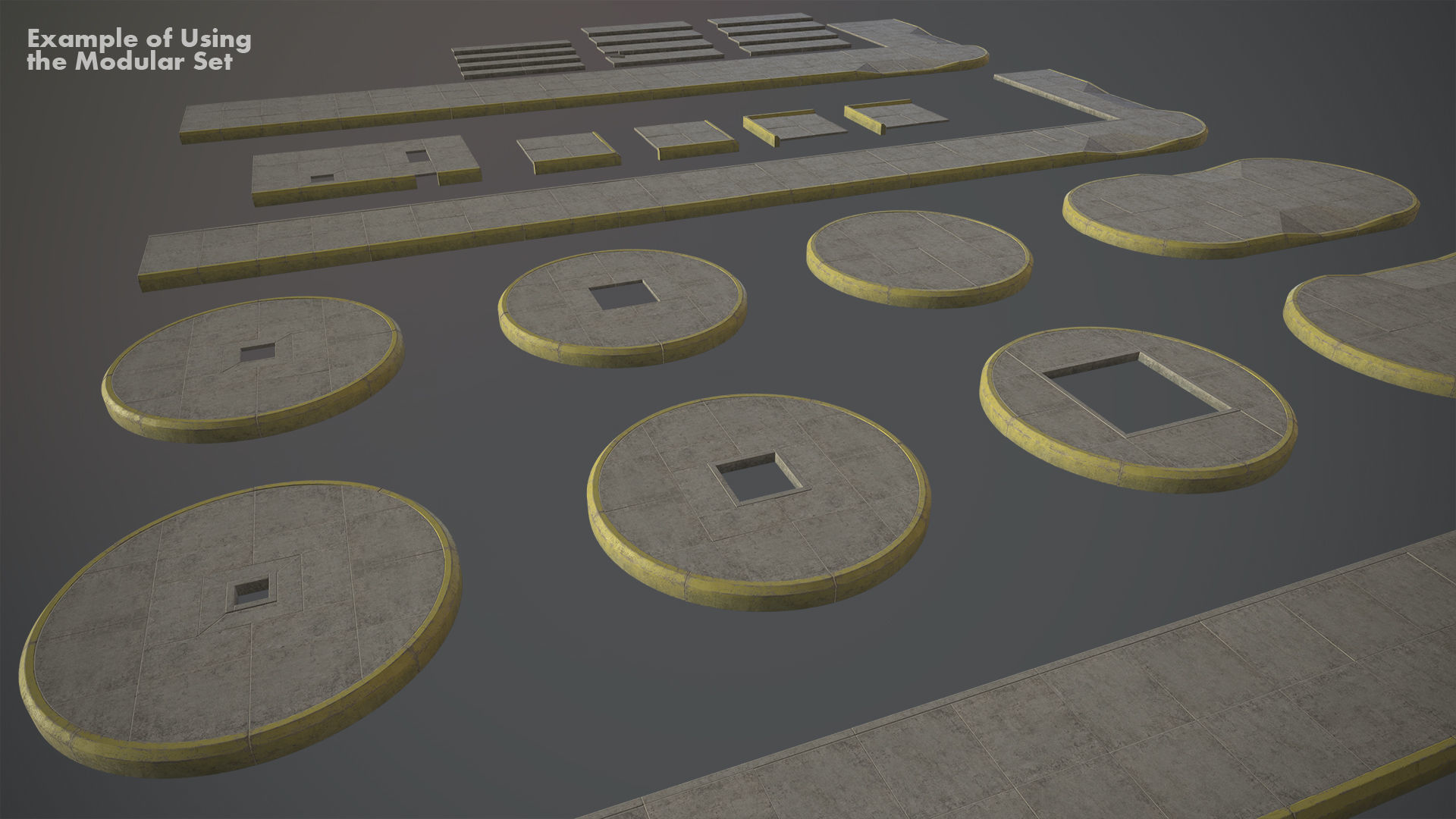 Sidewalk - Modular Set 4 with Yellow Curb Low-poly 3D model_16