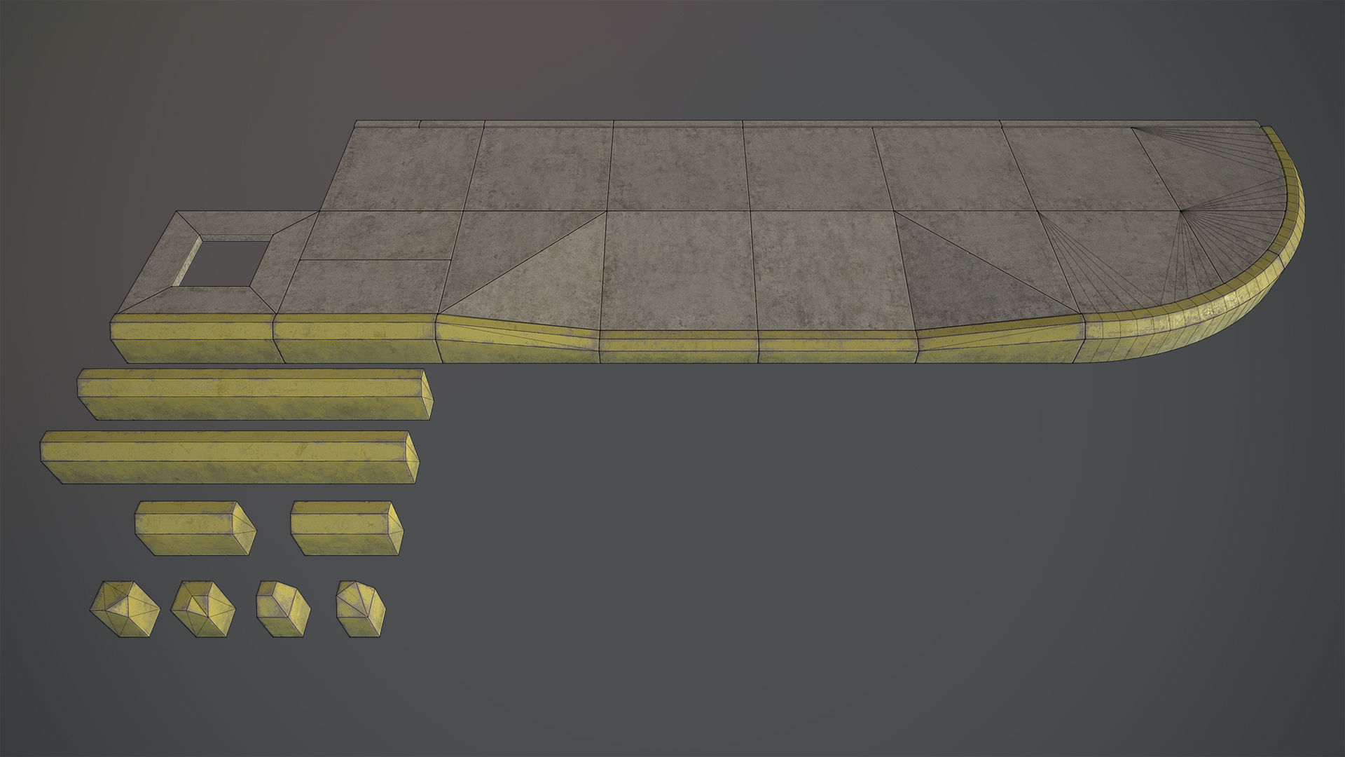 Sidewalk - Modular Set 4 with Yellow Curb Low-poly 3D model_12