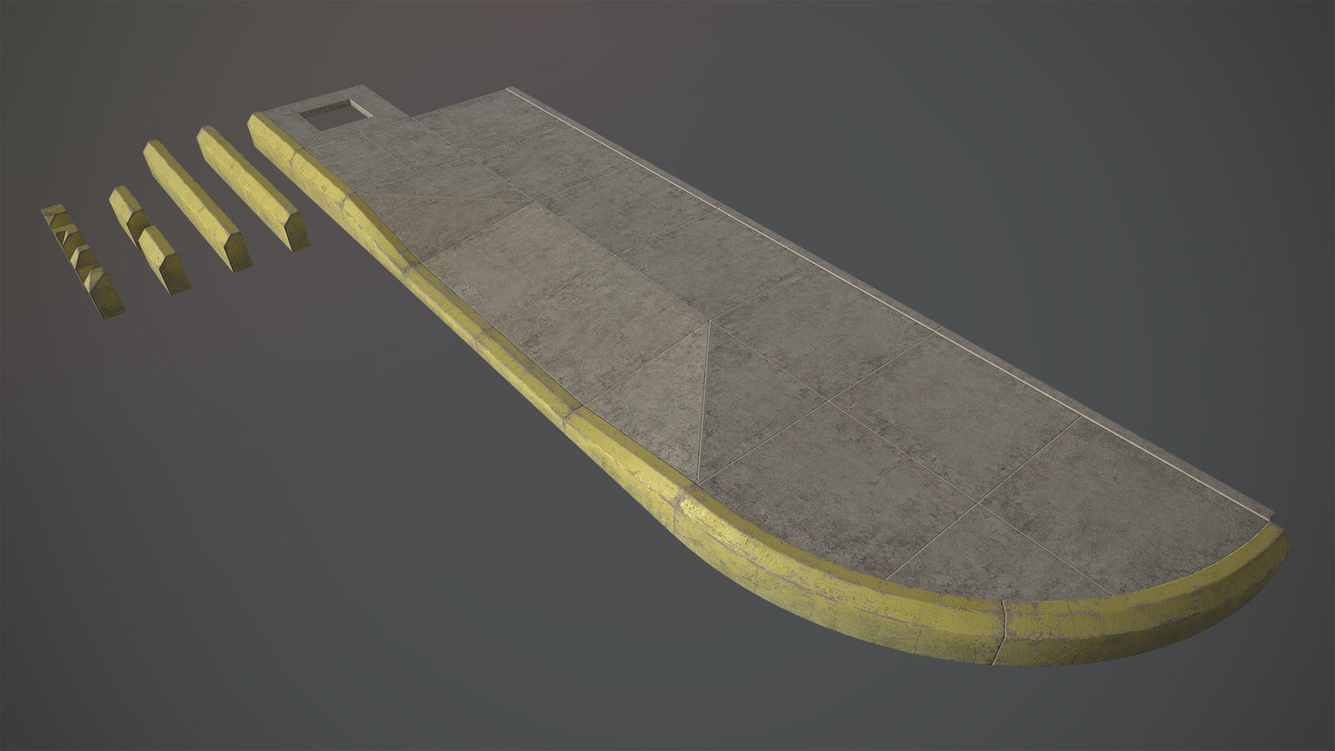 Sidewalk - Modular Set 4 with Yellow Curb Low-poly 3D model_1