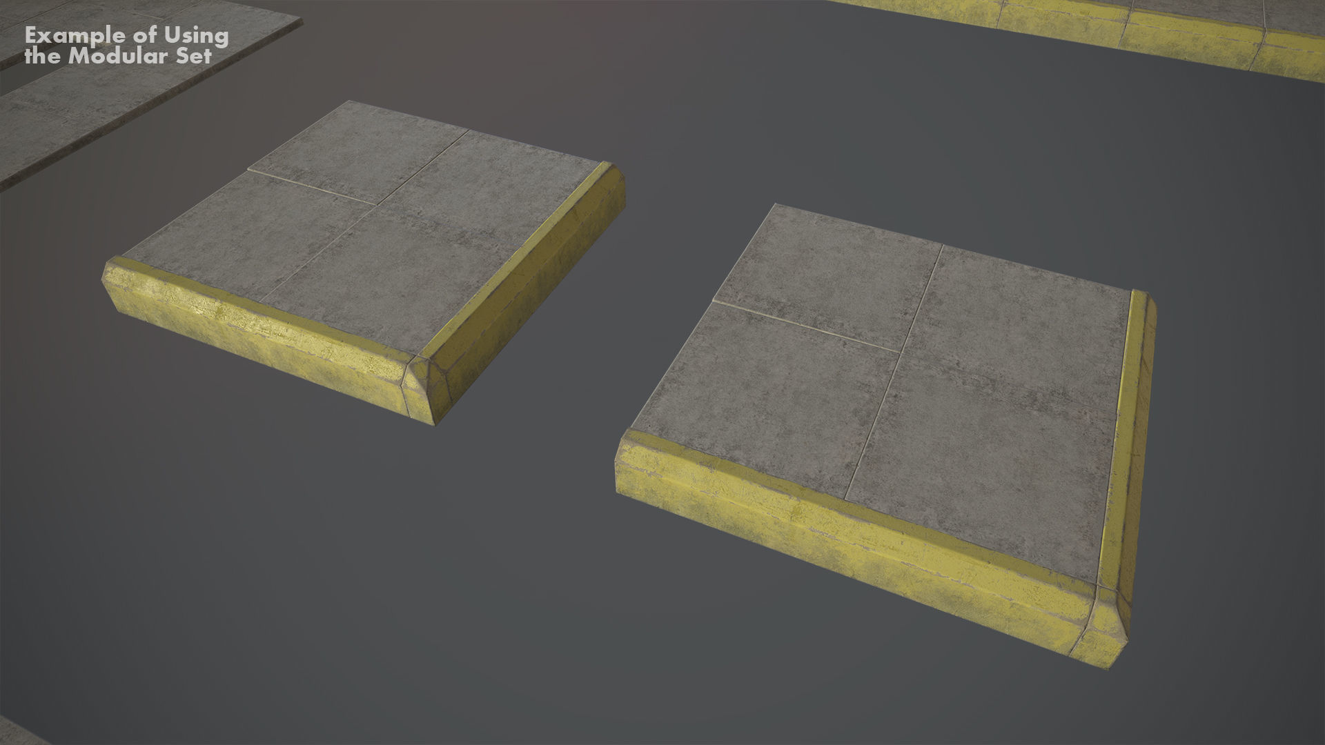 Sidewalk - Modular Set 4 with Yellow Curb Low-poly 3D model_19
