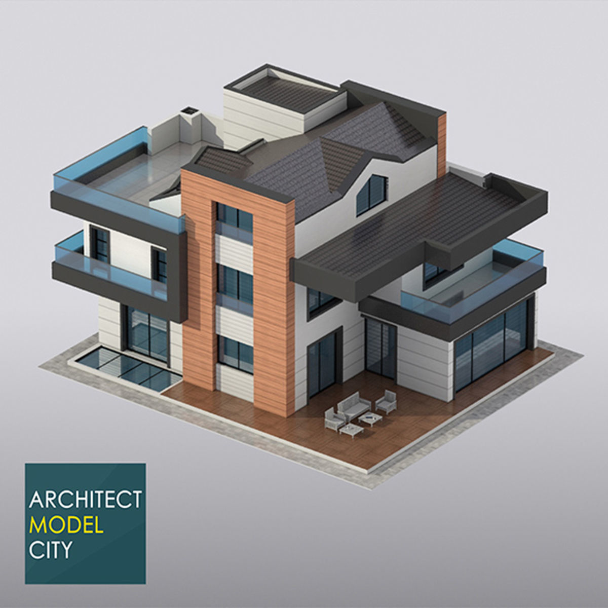 Architectural 3d Model Home Low-poly 3D model_1