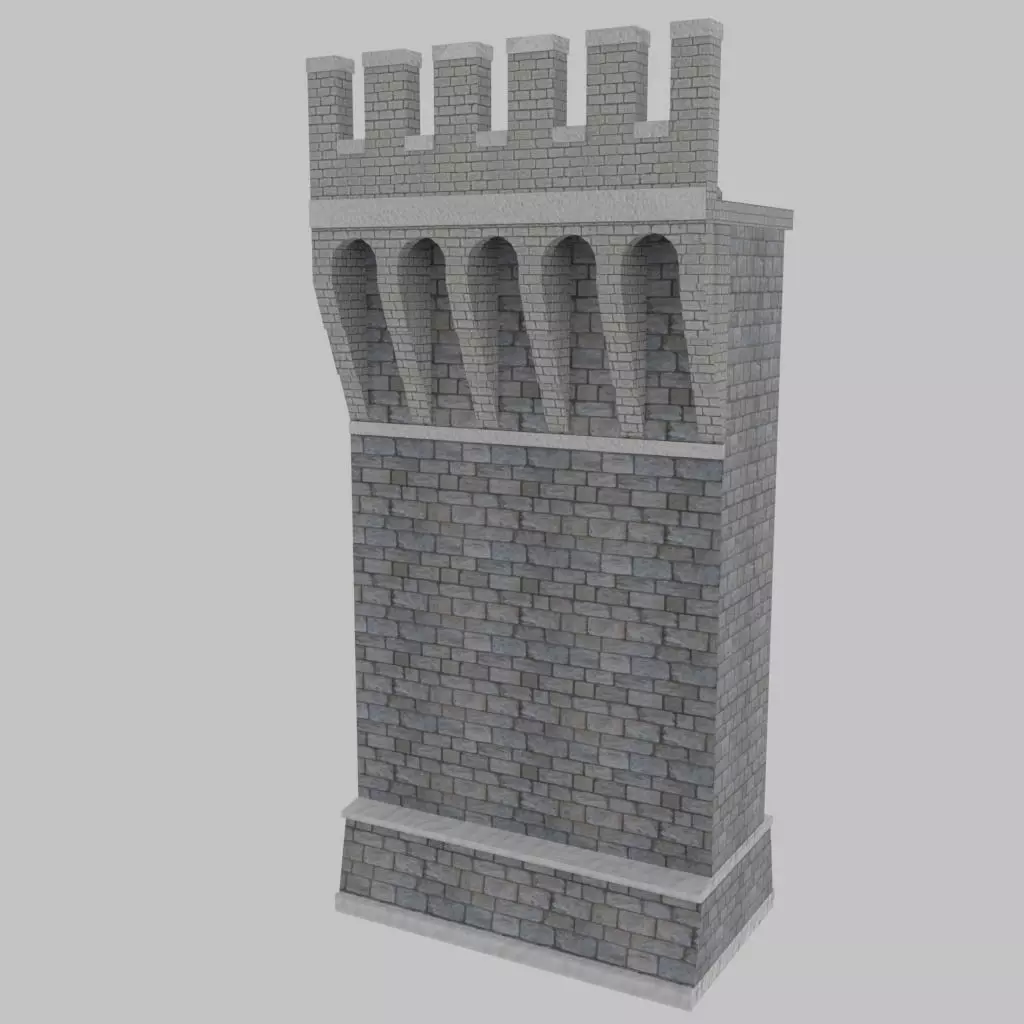Medieval Wall with Machicolations Low-poly 3D model_0