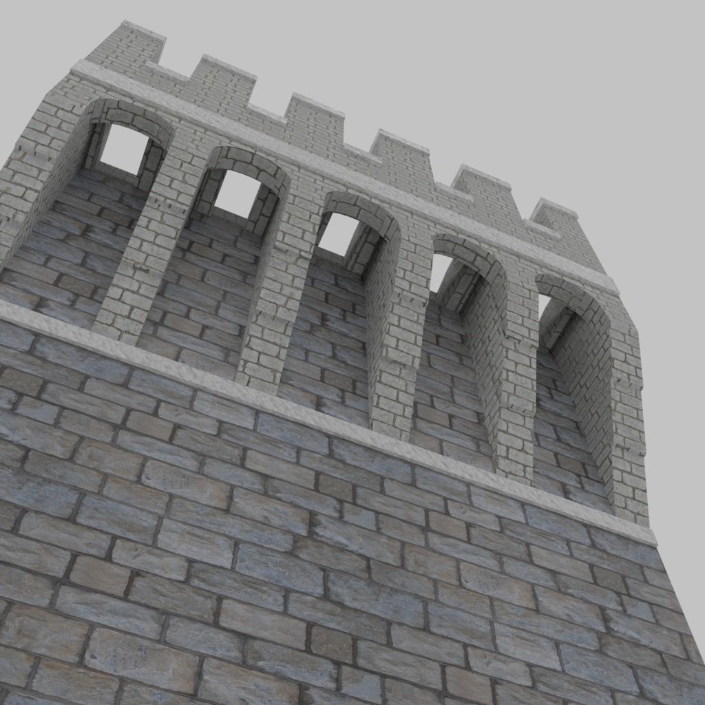 Medieval Wall with Machicolations Low-poly 3D model_1