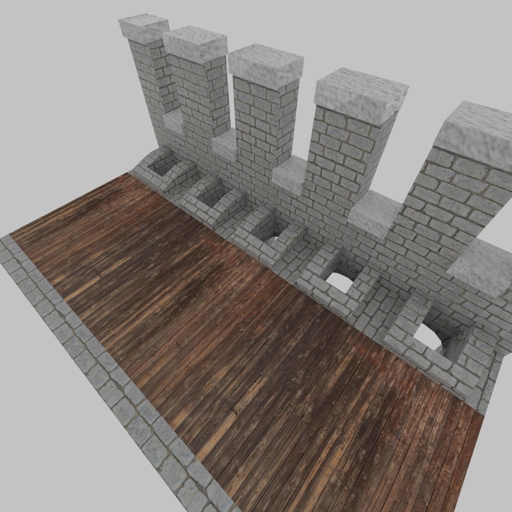 Medieval Wall with Machicolations Low-poly 3D model_2