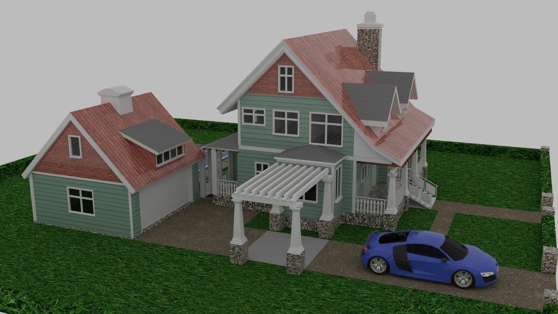 Craftsman Style House 3d Model 3D model_4