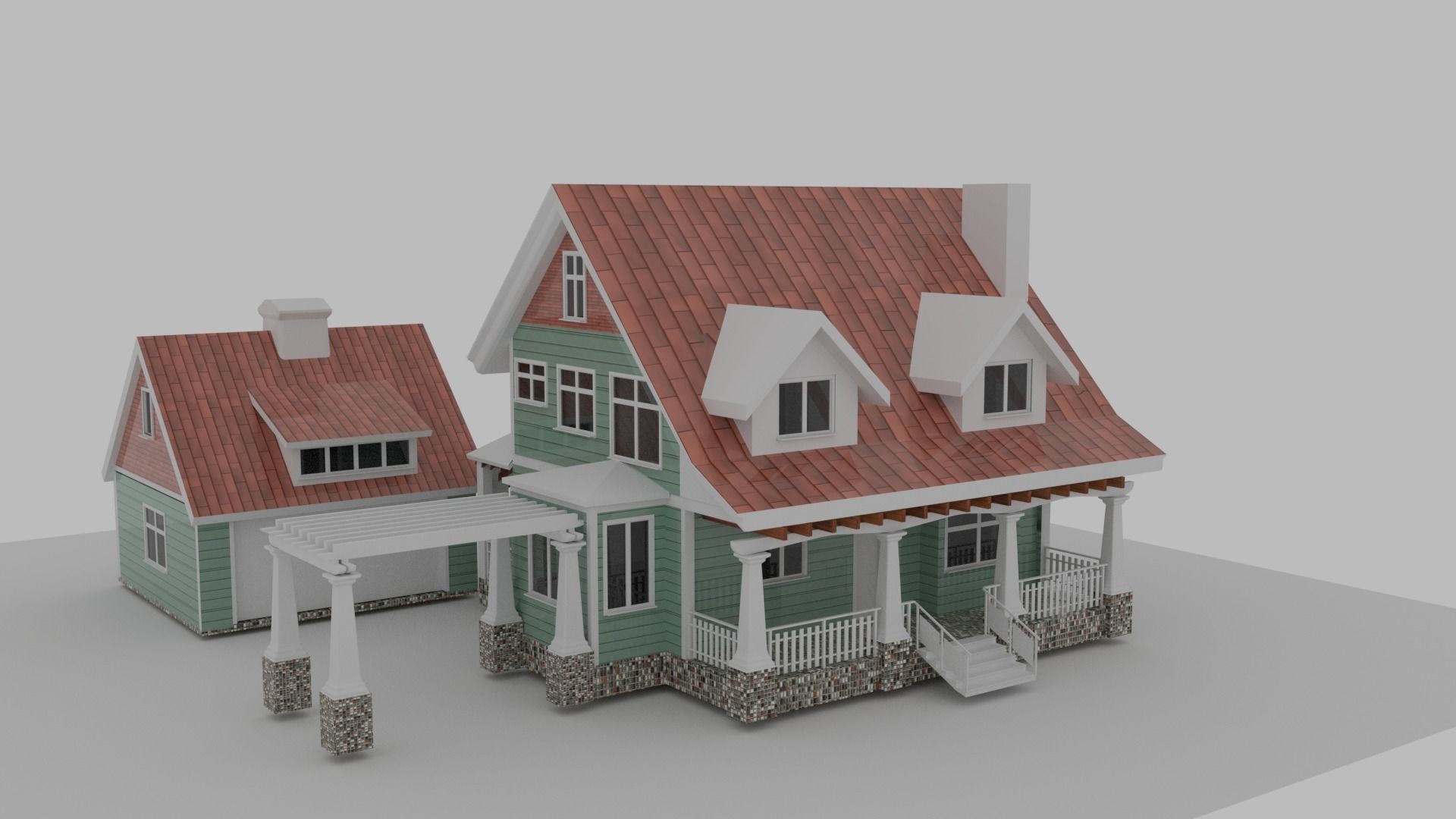 Craftsman Style House 3d Model 3D model_10