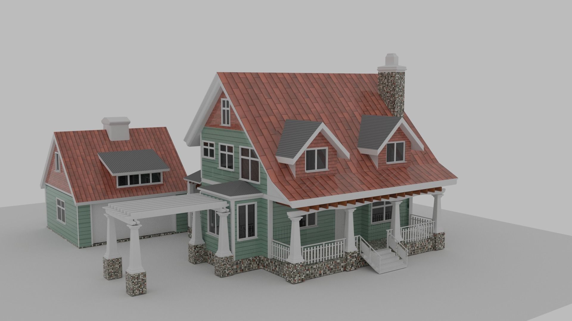 Craftsman Style House 3d Model 3D model_9