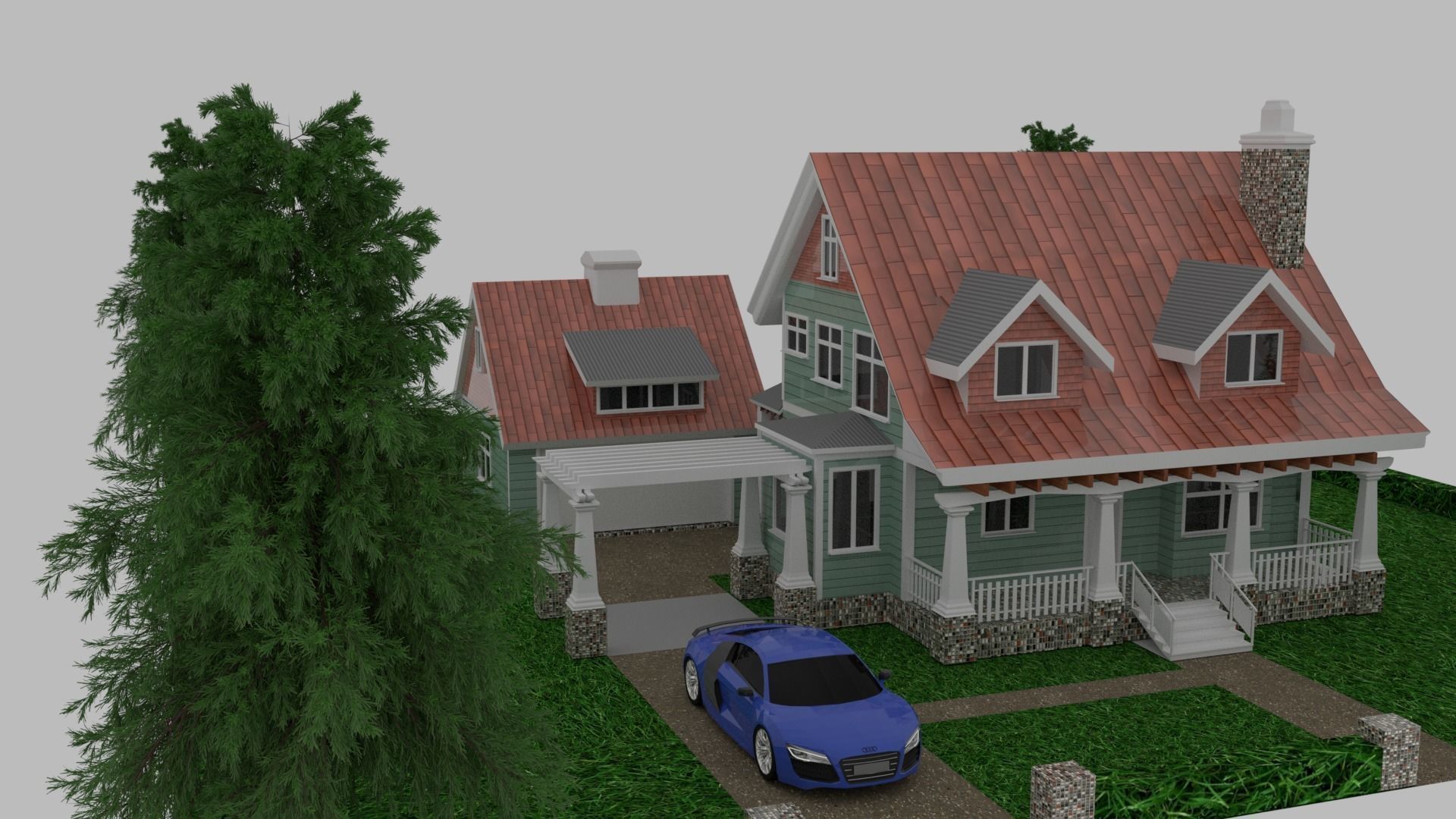 Craftsman Style House 3d Model 3D model_6