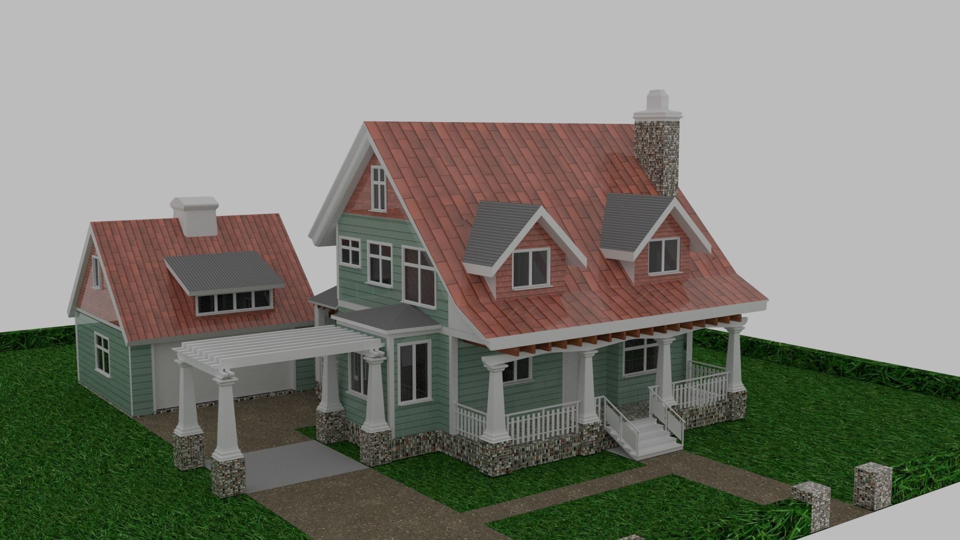 Craftsman Style House 3d Model 3D model_7