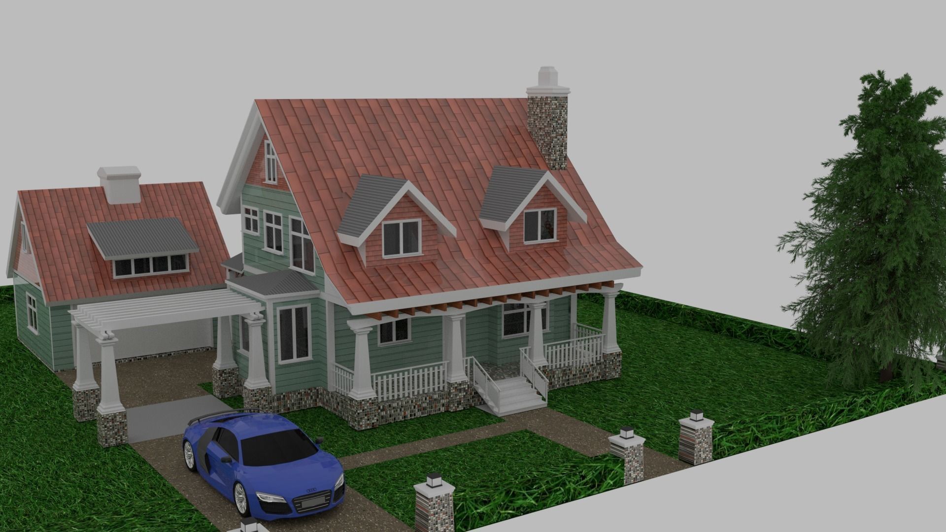 Craftsman Style House 3d Model 3D model_5