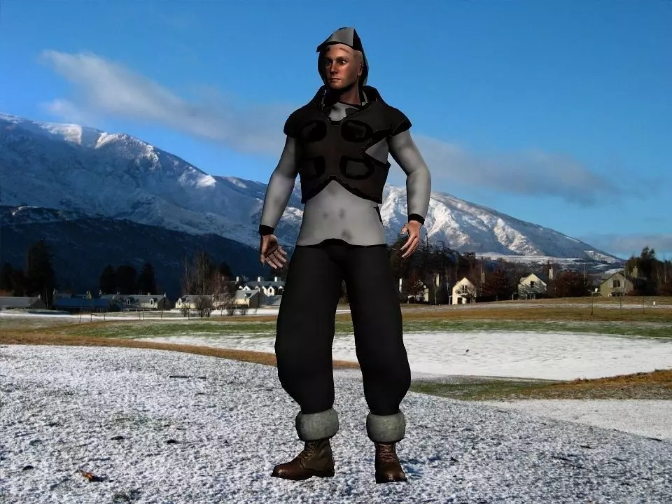 Fur vest tribal snow hunter Low-poly 3D model_0