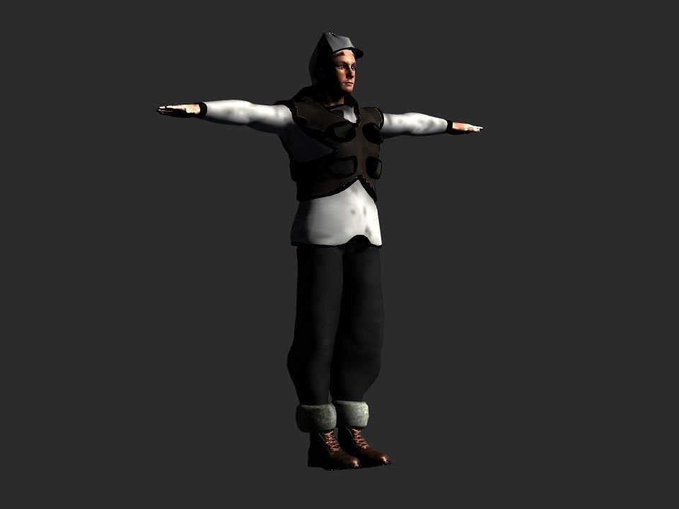 Fur vest tribal snow hunter Low-poly 3D model_36