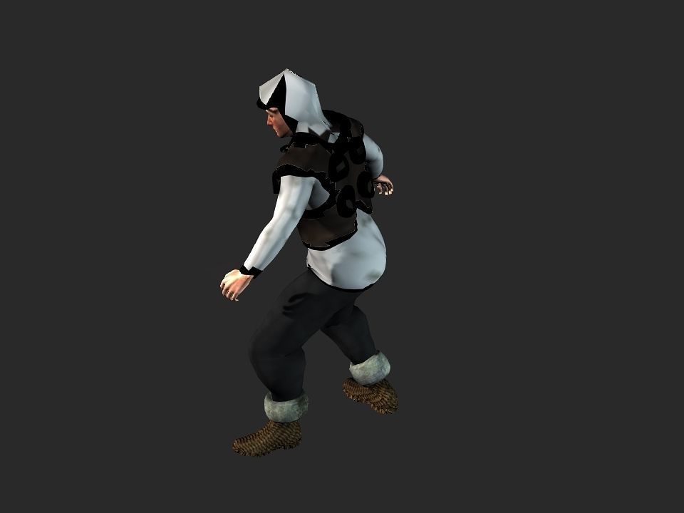 Fur vest tribal snow hunter Low-poly 3D model_27